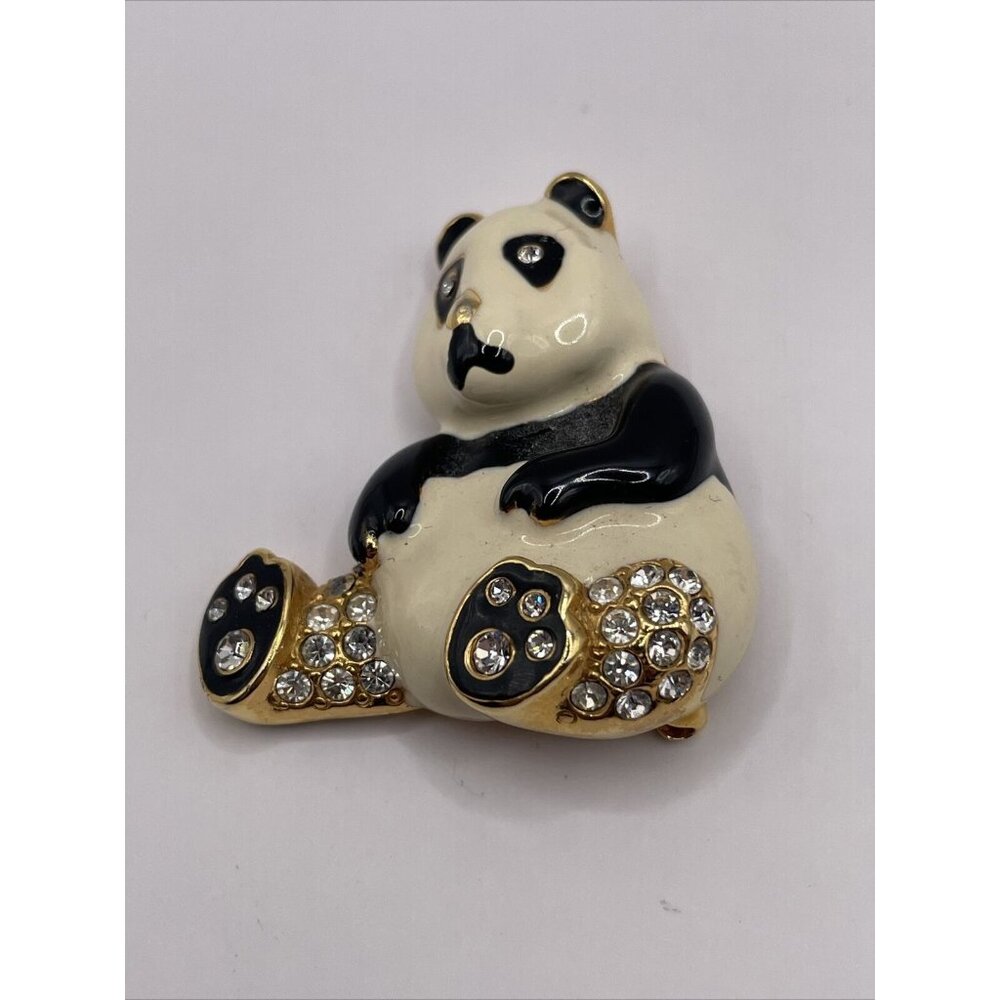 P.E.P. Erwin Pearl Panda Bear Rhinestone Enamel Brooch Pin Vintage AL4.2